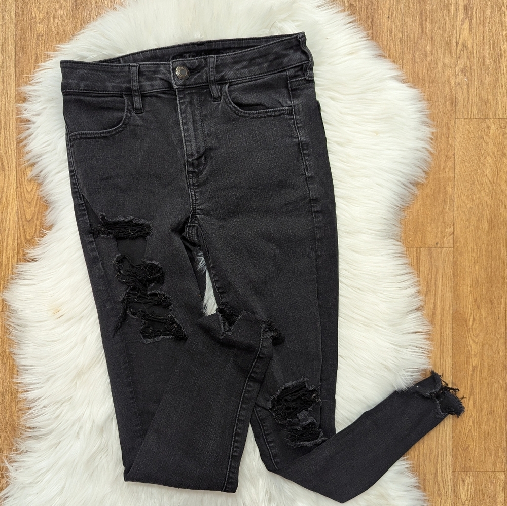 American Eagle Hi Rise Jegging Distressed Black